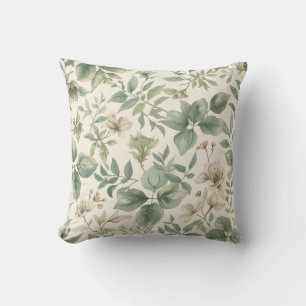 Serene Botanical Sage Green and Cream  Throw Pillow