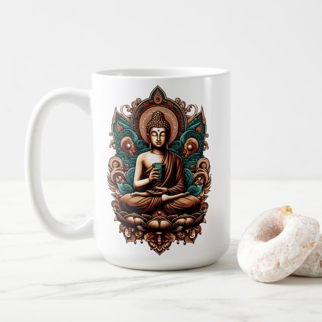 Serene Buddha, Coffee & Zen Sculpture Statue Mug (With Donut)