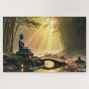 Serene Buddha Statue in a Peaceful Bamboo Forest  Jigsaw Puzzle
