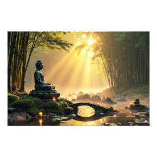 Serene Buddha Statue in a Peaceful Bamboo Forest  Photo Print