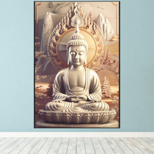 Serene Buddha Statue in Tranquil Landscape 3D Canvas Print