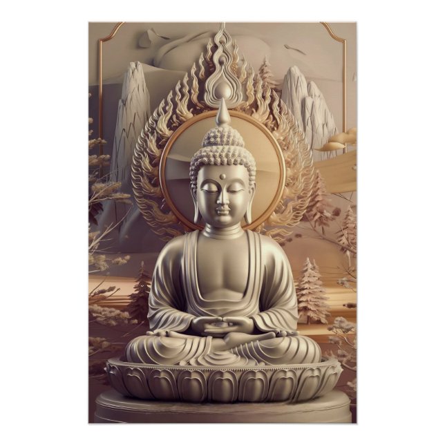 Serene Buddha Statue in Tranquil Landscape 3D  Poster (Front)