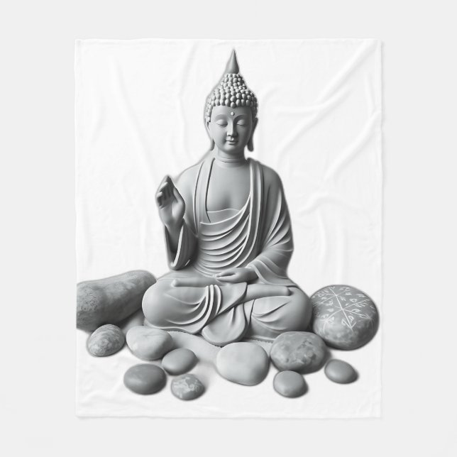 Serene Buddha with Stones and Plants Fleece Blanket (Front)