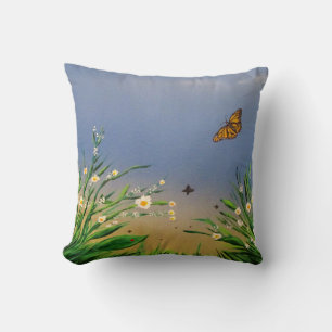 Serene Butterfly Sky Sunset Nature Aesthetic Throw Pillow