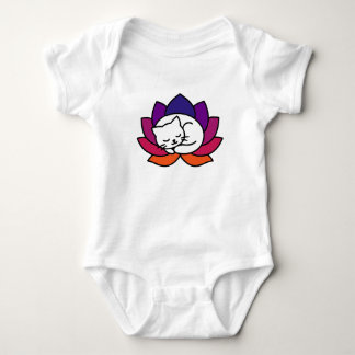 Serene Cat Lotus Illustration Baby Bodysuit