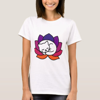 Serene Cat Lotus Illustration T-Shirt