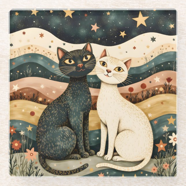 Serene Cats Glass Coaster (Front)