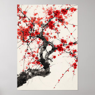 Serene Cherry Blossom Tree Chinese Ink Painting Po Poster