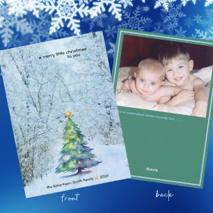 Serene Christmas Tree Photo Personalized Holiday Card