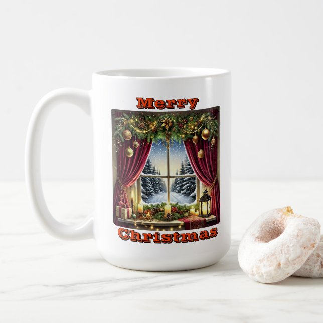 Serene Christmas Window Glow Coffee Mug (With Donut)