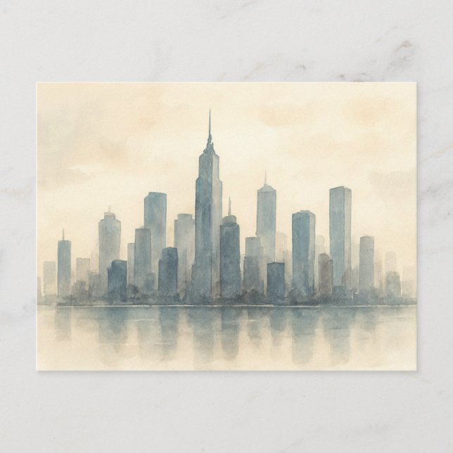 Serene Cityscape Reflection Print, Modern Skyline Postcard (Front)