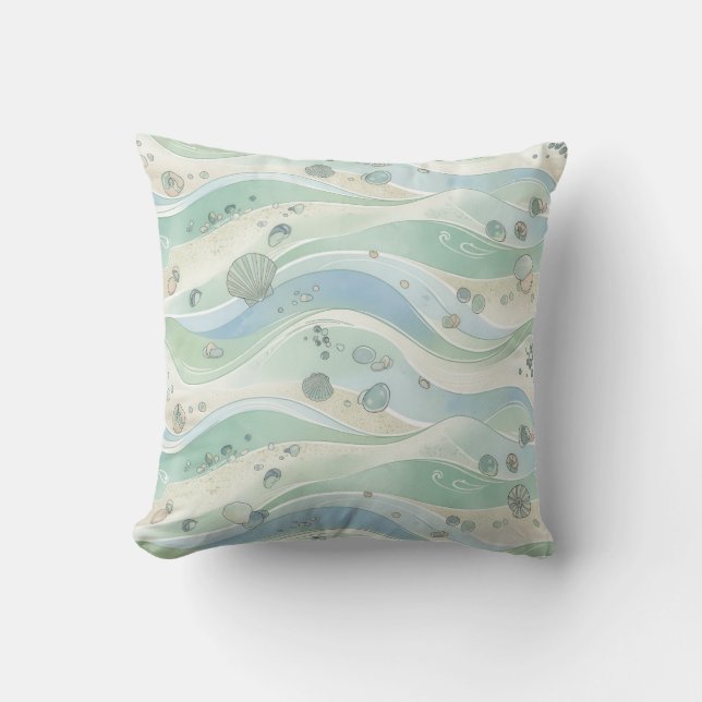 Serene Coastal Blend Seamless Pattern Throw Pillow (Front)