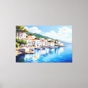 Serene Coastal Village in Oil Canvas Print