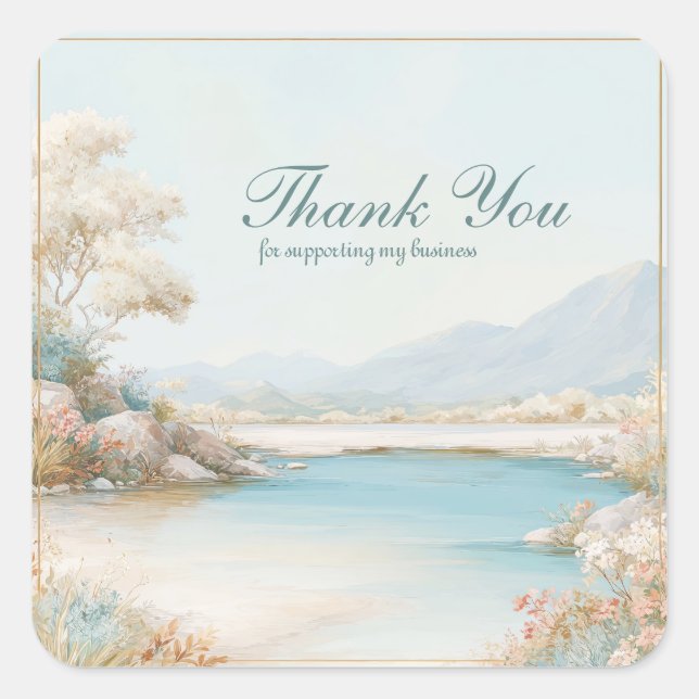 Serene Coastal Watercolor Thank You Square Sticker (Front)