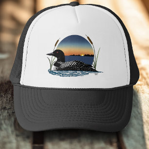 Serene Common Loon Sunset Blue Wildlife Lake Trucker Hat
