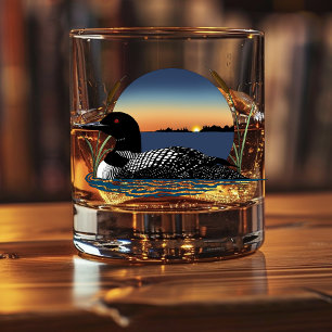 Serene Common Loon Sunset Blue Wildlife Lake Whiskey Glass