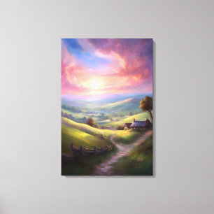 Serene Countryside Sunrise Peaceful Landscape Art Canvas Print