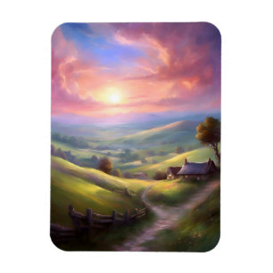 Serene Countryside Sunrise Peaceful Landscape Magnet