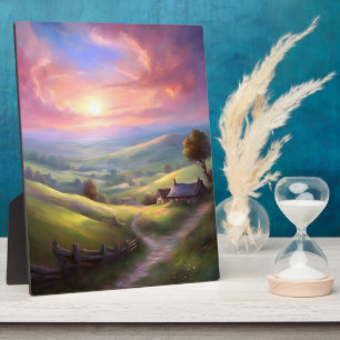 Serene Countryside Sunrise Peaceful Landscape Plaque