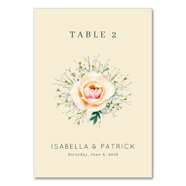 Serene Cream Watercolor Floral Wreath Table Number (Front)