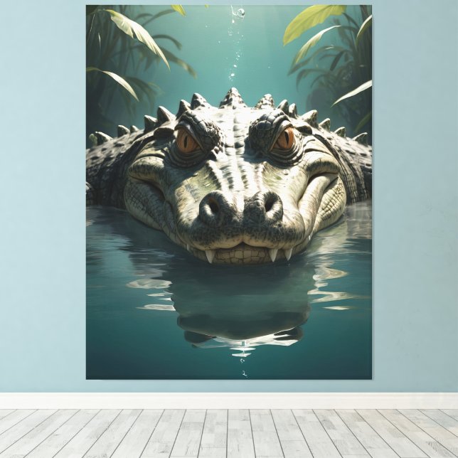 Serene Crocodile in Water Jungle Art Print (Insitu(Wood Floor))
