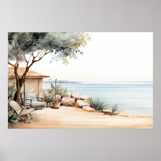Serene Cyprus: Digital Watercolor Art Prints (Front)