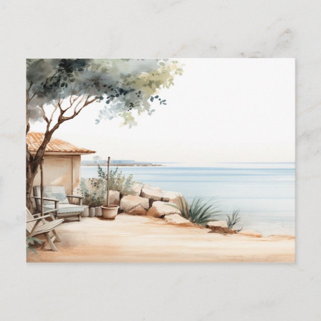 Serene Cyprus: Digital Watercolor Art Prints Postcard (Front)