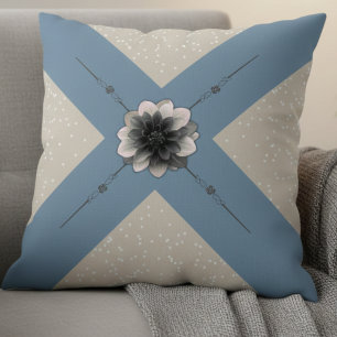 Serene Décor Dusty Blue and Beige Dahlia Throw Pillow
