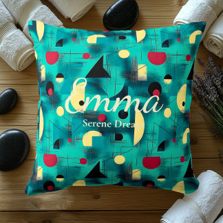 Serene Dream – Teal & Red Geometric Accent Cushion