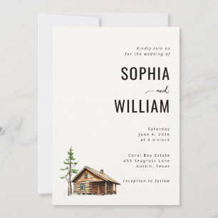 Serene Earthy Cabin Illustration Invitation