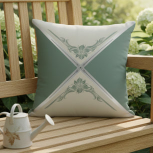 Serene Earthy Sage Decorative Line Art Boutique Throw Pillow