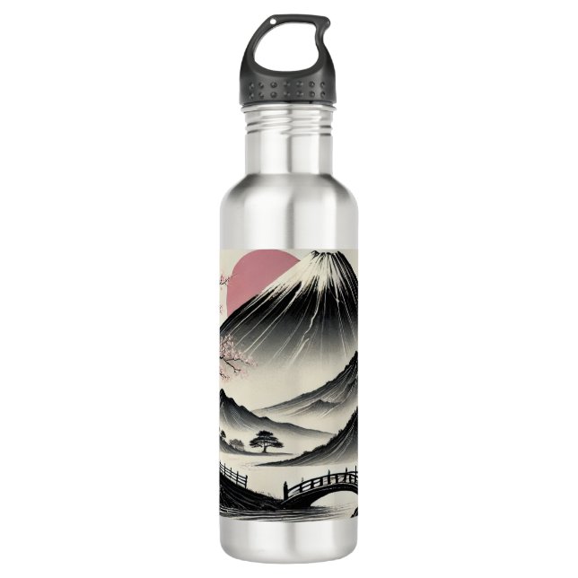 Serene Elegance: Mount Fuji and Cherry Blossoms 710 Ml Water Bottle (Front)
