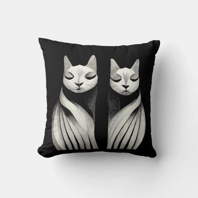 serene elegant cat sisters feline siblings throw pillow (Front)