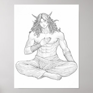 Serene Elf Warrior   Fantasy Anime Character Art Poster
