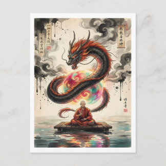 Serene Encounter: Monk and the Celestial Dragon Postcard
