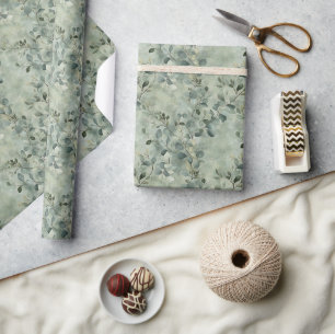 Serene Eucalyptus Branch Pattern on Muted Green Wrapping Paper