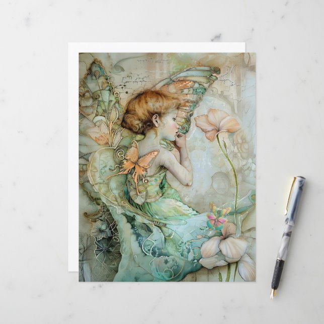 Serene Fairy A4 Advice Birthday card (Front/Back In Situ)