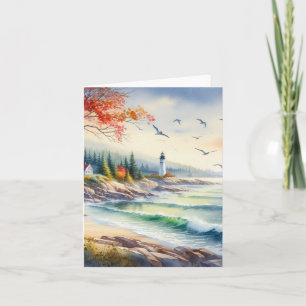 Serene Fall Watercolor Coastal Seascape Blank Note Card