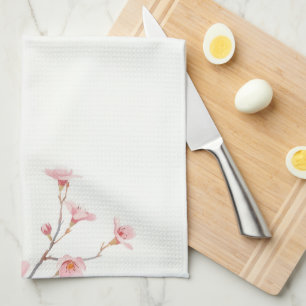 Serene Falling Cherry Blossom Soft Pink Minimalist Kitchen Towel