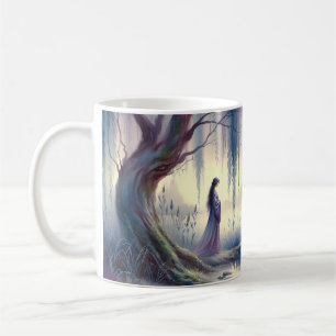 Serene Fantasy Lake with Willow and Heron Coffee Mug