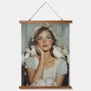Serene Farm Maiden White Doves – Symbol of Peace Hanging Tapestry