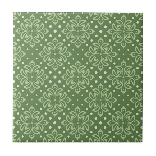 Serene Floral Pattern on Green Background Tile (Front)