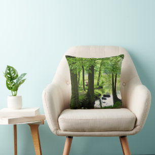 Serene Forest Creek Throw Pillow