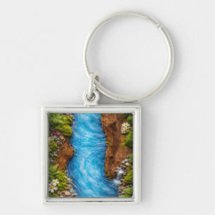 Serene Forest Stream Tranquil Nature Water Art Keychain
