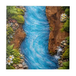 Serene Forest Stream Tranquil Nature Water Art Tile