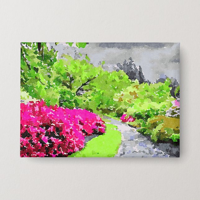 Serene garden path with vibrant pink flowers (Front)