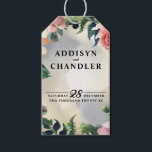 Serene Garden Wreath: Pastel Floral Elegance Gift Tags<br><div class="desc">Discover the calming elegance of our “Serene Garden Wreath” design. This beautiful piece features a watercolor background in soothing smokey blue and soft grey-yellow hues, creating a serene backdrop for your event. At the heart of the design, a delicate wreath of leafy greens encircles charming pink roses and peach daisies,...</div>