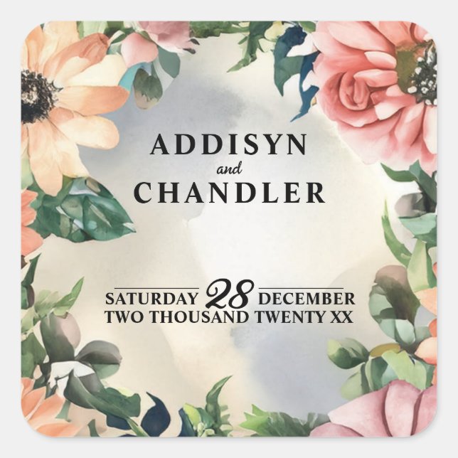 Serene Garden Wreath: Pastel Floral Elegance Square Sticker (Front)