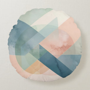 Serene Geometry – Modern Pastel Abstract Wall Art Round Pillow