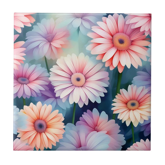 Serene Gerbera Daisies In Watercolor Tile (Front)